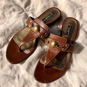 D&G leather sandals in tobacco